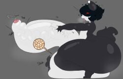 1boy badger big_butt black_hair dark_hair furry gek_(notsafeforgek) hyper hyper_balls hyper_penis jerkingoff male masturbating masturbation obstagoon pokemon pokemon_(species) precum_drip shortstack solo tunalolol