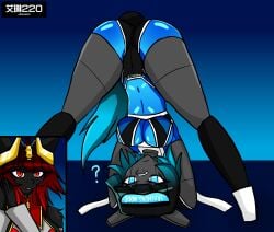 2026 2girls airiin220 android ass ass_up belly belly_button big_ass big_breasts booty_shorts breasts cleavage cyan_eyes female female_only five_empty_bamboo fuzao's_adventure_(horse_race_tests) horse_race_tests military_eggy_glory robot robot_girl short_hair shorts sports_bra yuri