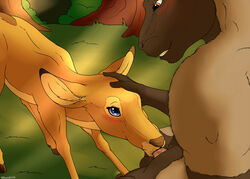 anthro anthro_on_feral backlash91 balls blush caprine cervine conditional_dnp fellatio female feral interspecies male mammal oral penis sex sheep ych zoophilia