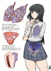 1girls absurdres android artificial_breasts artificial_reproductive_system artificial_vagina artist_name bar_censor black_hair black_skirt blue_eyes breasts censored clothing collared_shirt commentary_request dress_shirt embedded_penetrable_sex_toy fallopian_tubes fat00x1 female highres long_hair long_sleeves mechabare nipples organs original ovaries plaid_clothes plaid_skirt pussy robot_girl sex_toy shirt skirt tareme translation_request uterus white_background white_shirt x-ray
