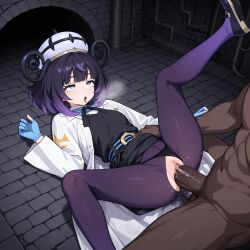 1boy 1girls ahe_gao ai-generated ai_generated brokewyt clothed_female_nude_male clothed_sex clothing_aside dark-skinned_male dark_skin female gloves gwynn_(pokemon) halo hat interracial jacket long_sleeves lying missionary muku_(pokemon) nude on_back open_mouth panties panties_aside pantyhose penis pokemon pokemon_legends:_z-a purple_eyes purple_hair pussy rolling_eyes sex short_hair solo_focus spread_legs straight tongue tongue_out torn_clothes uncensored underwear vaginal_penetration