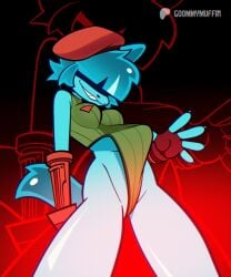 blue_body cammy_white_(cosplay) cat_ears cat_girl cat_tail catgirl goommy_(goommymuffin) goommymuffin grin grinning grinning_at_viewer hips lifting_clothing lifting_own_clothes looking_at_viewer official_art pelvic_line source_request street_fighter waist