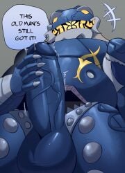 1boy balls big_balls big_penis blue_body blue_penis bottom_view chastisedhorns commission dente_stomach english_text erect_penis erection grin hand_on_own_penis hand_on_penis hi_res huge_balls kamen_rider kamen_rider_gavv_(series) large_penis male male_focus male_only monster monster_boy older_male penis penis_out precum precum_drip precum_on_penis presenting presenting_penis sharp_fingernails smile smile_at_viewer solo stomach_mouth text thick_penis tremble_lines tremble_spikes trembling trembling_penis veins veiny_penis whale whale_boy yellow_eyes yellow_teeth
