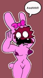 anthro blood_on_face bow breasts brown_background bunny digital_drawing_(artwork) edit edited flipaclip_(artwork) incredibox_mod munchykirby1 naked nipples nude_female original_character pink_body pinki_(sprunki) sprunki tagme text vagina
