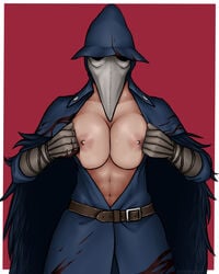 abs big_breasts bloodborne breasts clothing eileen_the_crow emberstock exposed_breasts female female_abs fromsoftware nipples shiny_skin sweat