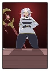 alternate_breast_size anythinggoes cameltoe color colored elf elf_ears elf_female frieren frieren_beyond_journey's_end high_resolution highres imminent_rape imminent_sex mimic mimic_chest ponytail ponytails question_mark space_bad_guy(anythinggoes) staff white_hair