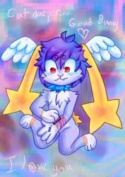 absurd_res ambiguous_gender angel_rabbit bodily_fluids cutting fur gore head_wings hi_res hybrid purple_body purple_fur sacrificialhound self-harm solo tears unusual_wing_placement wings
