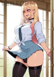 ai_generated anime ballsack big_ass big_breasts blonde_hair blush chocker flaccid futanari gyaru hips_wider_than_shoulders kitagawa_marin miniskirt my_dress_up_darling penis pink_eyes pink_highlights pink_nails school_uniform schoolgirl skirt_lift smile stockings tagme thighhighs tight_clothing veilform watermark