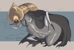 1girls 2026 anthro blush bug cloak female godseeker grey_body grey_skin hi_res hollow_knight large_female mask masked_female pussy wet_pussy yzusaur