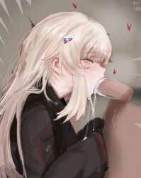 1boy 1girls ak-74m_(girls'_frontline) blonde_hair blowjob blue_eyes blush clothing cum cum_in_mouth eyes_rolling_back fellatio female girls'_frontline jacket long_hair male oral oral_sex orgasm penis side_view tv90 upper_body