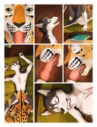 2018 animal_genitalia animal_penis anthro anthro_on_anthro ass bite biting_finger black_markings black_nose book canine canine_penis closed_eyes comic duo edesk erection eye_contact feline finger_in_mouth fur green_eyes grey_fur husky jaguar jewelry knot licking looking_pleasured lying male mammal markings necklace nude on_back oral penis penis_lick red_markings sex sheath sisco_(artist) spread_legs spreading tongue tongue_out white_fur yaoi yellow_fur