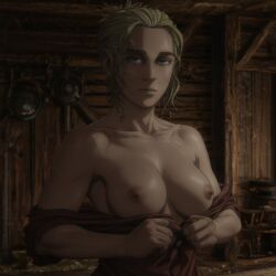 ai_art ai_generated areola areolae arnheid bare_breasts bare_midriff bare_shoulders blonde-haired_female blonde_female blonde_hair blonde_hair_female blue_eyes breasts breasts_out collarbone exposed_breasts exposed_nipples exposed_shoulders exposed_torso female_focus female_only half-dressed half_naked indoors light-skinned_female light_skin looking_at_viewer medieval medium_breasts nipples nordic norse_woman perfect_body seducing seductive seductive_eyes seductive_gaze seductive_look sexy sexy_body sexy_female short_hair solo_female solo_focus stable_diffusion teasing teasing_viewer undressing upper_body viking_female vinland_saga