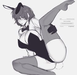 big_breasts blue_lock bunny_ears bunny_girl femlock hand_on_own_thigh isagi_yoichi legs_apart pussy_peek request rule_63 saduaru short_hair shy_female stockings_thigh_highs thick_thighs