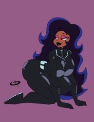 all_fours biker_girl black_bodysuit dark-skinned_female frostbiteboi long_hair milf ok_k.o.!_let's_be_heroes shiny source_request vampire wilhamena