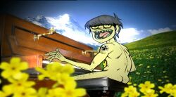 1boy 2005 artistic_nudity ass ass_focus beautiful gorillaz jamie_hewlett male male_only murdoc_niccals murdoc_niccals_(mtv_cribs) naked_male no_visible_genitalia official_art photo_background solo