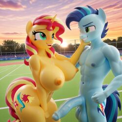 1boy 1boy1girl 1girls 3d 3d_(artwork) ai_generated female hasbro male male/female my_little_pony pixai silverknight395 soarin_(mlp) sunset_shimmer tagme