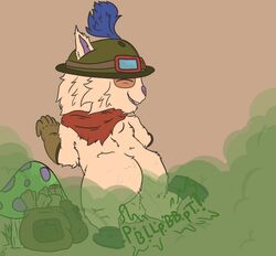 2018 anthro ass austrum backsack boots fart footwear fur furry hat league_of_legends looking_at_viewer looking_back male male_only mammal nude open_mouth riot_games simple_background smile solo sweat teemo testicles yordle