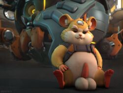 2018 3d animal_genitalia anthro averyhyena balls big_balls blizzard_entertainment erection feet fur hammond_(overwatch) hamster male male_only mammal nude overwatch paws penis public rodent solo source_filmmaker sweat video_games weapon wrecking_ball