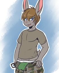 1boy 2017 belt blush bulge clothing crackers green_underwear lagomorph looking_at_viewer male male_only mammal open_mouth rabbit smile solo underwear undressing