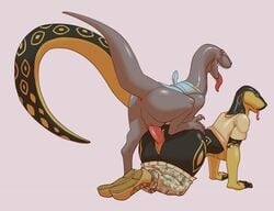 2018 anthro anthro_on_feral character_request dinosaur duo female female_on_feral feral fuzzamorous male open_mouth original original_character penetration raptor rashii_(sidecord) reptile scalie simple_background snake straight teeth theropod tongue vaginal_penetration white_background zoophilia