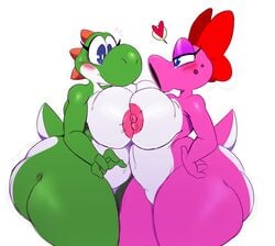 2018 2girls absurd_res anthro areolae ass belly big_areola big_breasts big_butt big_eyes big_nipples bimbo birdo blue_eyes blush breast_squish breasts breasts_frottage duo female female_only females_only green_skin green_yoshi heart highres huge_butt looking_at_another mario_(series) multicolored_skin multiple_girls nintendo nipples pink_skin scalie side_view simple_background slightly_chubby speech_bubble spoken_heart sssonic2 standing sweat sweatdrop tail thick_thighs thighs voluptuous white_background white_skin wide_hips yoshi yuri