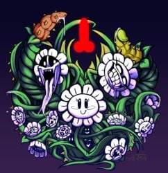 ambiguous_gender digital_media_(artwork) flora_fauna flower flowey_the_flower looking_at_viewer peddles penis_tentacles plant precum smile tentacle thewill under(her)tail undertale undertale_fanfiction video_games