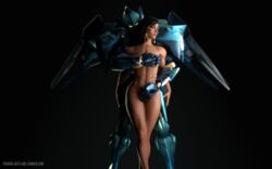 16:10 3d abs black_eyes black_hair blender blizzard_entertainment closed_eyes dark-skinned_female dark_skin female hair_ornament high_resolution looking_away mecha muscles muscular muscular_female navel_piercing overwatch pharah pharah-best-girl piercing power_armor raptorion_pharah scar tumblr_username