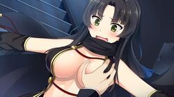 black_hair breast_grab breasts enju_saion-ji green_eyes kazuki_araya large_breasts moe_ninja_girls