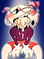 animate_inanimate better_version_at_source clothed clothing cum cum_in_mouth cum_inside cup cuphead cuphead_(game) disembodied_hand humanoid lizardbat_(artist) male object_head one_eye_closed teeth tongue video_games yaoi