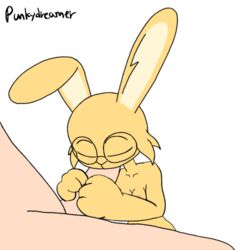 2018 animated anthro breasts closed_eyes duo erection eyewear fellatio female feral fur glasses human human_on_anthro interspecies lagomorph male mammal nipples nude oral penis punkydreamer rabbit sex simple_background straight toya