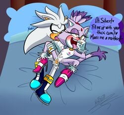 bed bedroom blaze_the_cat cum cum_in_pussy cum_inside feline hedgehog married nino5571 ninotrash silver_the_hedgehog sonic_(series)