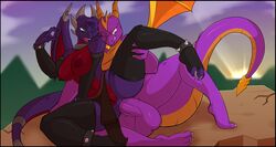 anal anal_sex anthro balls breasts clothing cynder dragon duo erection female horn humanoid_penis loincloth male nipples open_mouth penetration penis pussy spazman spread_legs spreading spyro spyro_the_dragon straight thick_thighs video_games wings