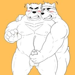 anthro ass balls bear blush brothers cum furry furry_only goujuyu incest juuichi_mikazuki kenji_mikazuki male male_focus male_only mammal morenatsu musclegut muscular nipples no_humans partially_retracted_foreskin pecs penis reach_around sibling smile surprise twins uncut yaoi