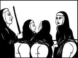 2015 ass female female_only knight-westergaard monochrome nun spanked yuri