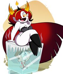 ass big_ass big_breasts big_hair bikini black_bikini breasts cleavage cube disney disney_channel disney_xd female frozen grimphantom heartlessslayer hekapoo ice ice_cube large_ass lingerie looking_down male ryan_(heartlessslayer) ryan_walsh star_vs_the_forces_of_evil stuck_in_ice thick_thighs very_long_hair white_background