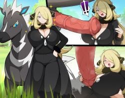 1girls 1pokemon animal_penis bestiality big_breasts big_penis big_thighs blush breasts busty cleavage clothed clothed_female clothing curvy cynthia_(pokemon) enormous_penis equine equine_genitalia equine_penis everyday2 fat_cock female female_human/male_feral fur_collar game_freak giant_penis gigantic_penis hair_over_one_eye horny horny_female horse horsecock huge_breasts huge_cock huge_penis huge_thighs hyper_penis large_breasts large_penis large_thighs long_hair male_feral/female_human massive_penis mature_female milf nintendo paizuri penis penis_awe penis_between_breasts pokemon pokemon_(species) pokephilia shocked showing_penis thick_penis thick_thighs thighs uncensored voluptuous zebstrika zoophilia