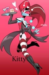 ass clothing hazbin_hotel kitty_(hazbin_hotel) looking_back red_eyes robot ske69uri skin_tight solo tagme