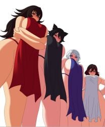 4girls black_hair blue_eyes gold_eyes jadenkaiba kali_belladonna milfs multiple_girls raven_branwen red_eyes red_hair rwby sideboob silver_eyes summer_rose white_hair willow_schnee