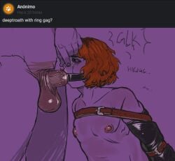 arms_behind_back belt_buckle blowjob bondage bondage_gear breathplay crying crying_with_eyes_open deepthroat desperate dubious_consent faceless_male femboy forced_oral gay male orange_hair penis puffy_nipples redgossip ring_gag running_mascara struggling twink worried_expression yaoi