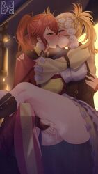 2girls anna_(fire_emblem) anna_(fire_emblem_awakening) ass bare_legs big_ass blonde_hair blue_eyes blush boots bridal_gauntlets door dress drooling female female_only fingering fingering_partner fingerless_gloves fire_emblem fire_emblem_awakening gloves hug indoors kissing legs lissa_(fire_emblem) long_sleeves looking_at_another medium_hair multiple_girls night nintendo no_panties panties panties_around_leg pants purple_panties pussy red_eyes red_hair ryncka saliva saliva_trail short_hair steamy_pussy thick_thighs twintails underwear upskirt vaginal_penetration yellow_hair yuri