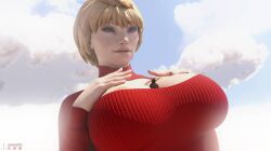 apex_legends blonde_hair giant_breasts giantess lichtenberg_figure scar sweater wattson_(apex_legends)