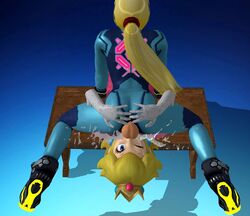 2girls 3d ass ass_grab blonde_hair blue_eyes central-tides cum deepthroat face_fucking futa_on_female futanari intersex mario_(series) metroid nintendo orgasm princess_peach samus_aran throat_swabbing xnalara xps zero_suit