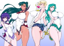 bishoujo_senshi_sailor_moon clothing erect_nipples erect_nipples_under_clothes female haruka_tenou highleg highleg_leotard hotaru_tomoe huge_ass huge_breasts large_breasts leotard marubayashi_shumaru michiru_kaioh sailor_neptune sailor_pluto sailor_saturn sailor_uranus setsuna_meioh skirt small_breasts thick_thighs wide_hips