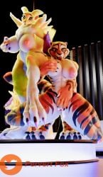 2girls 3d 3d_(artwork) anthro anthro_only big_breasts blender blender_(software) breasts digimon_tamers kung_fu_panda master_tigress muscular muscular_female nude nude_female pervert99 pole_dancing renamon renamon_(pictisculpts)