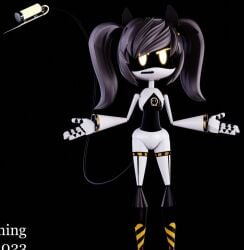 1girls 1robot_girl 3d black_hair female female_only glitch_productions humanoid j_(murder_drones) murder_drones no_bra no_panties nude robot robot_girl robot_humanoid screen_face sharp_tail solo stolen_art twintails watermark yellow_eyes yellow_lights