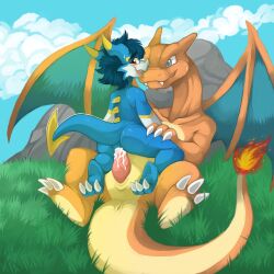 2018 absurd_res anal anal_sex anthro anthro_on_feral anthro_penetrated anus bandai_namco biped blue_body blue_hair bodily_fluids charizard claws colored cowgirl_position crossover cum cum_in_ass cum_inside cum_on_penis digimon digimon_(species) dragon duo erection feral feral_penetrating feral_penetrating_anthro feral_penetrating_male fire flaming_tail from_front_position generation_1_pokemon genital_fluids genitals hair hi_res lying male male/male male_on_feral male_penetrated male_penetrating male_penetrating_male nintendo on_back on_bottom on_top orange_body penetration penile penile_penetration penis penis_in_ass pokemon pokemon_(species) scalie sex smile spookybooty straddling sweat tail toe_claws veemon western_dragon white_claws wings yami_the_veemon zoophilia