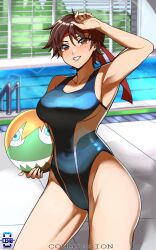 armpits asian_female brown_hair ceroccb pool sakura_kasugano street_fighter swimsuit tagme