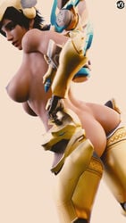 3d areolae asp_pharah ass blender blizzard_entertainment breasts dark-skinned_female dark_skin female female_only looking_at_viewer looking_back nipples overwatch pharah solo wunder