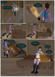 1girls 2girls abs corpse dibuja98 female lara_croft lara_croft_(classic) large_ass large_breasts midriff multiple_girls mummy muscular_female navel ovidius_naso pre-transformation sarcophagus thick_thighs tomb_raider transformation wide_hips