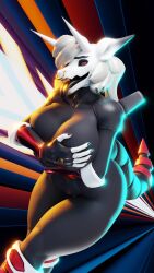 2020s 2024 3d 3d_(artwork) abs aggron anthro anthro_only anthrofied areola big_breasts black_areola black_body black_sclera boots breasts cleavage covering_breasts covering_crotch eyeshadow facial_piercing female female_only fever-dreamer furry furry_female furry_only generation_3_pokemon gold_piercing grey_hair hair hi_res highres hips horn huge_breasts lagomorph long_tongue looking_at_viewer mammal milf multicolored_hair navel_piercing nintendo nose_piercing piercing pokemon pokemon_(species) red_eyes septum_piercing simple_background smile smiling tail thick_tail titanium_(aggrontitanium) toned_stomach tongue tongue_out white_hair wide_hips